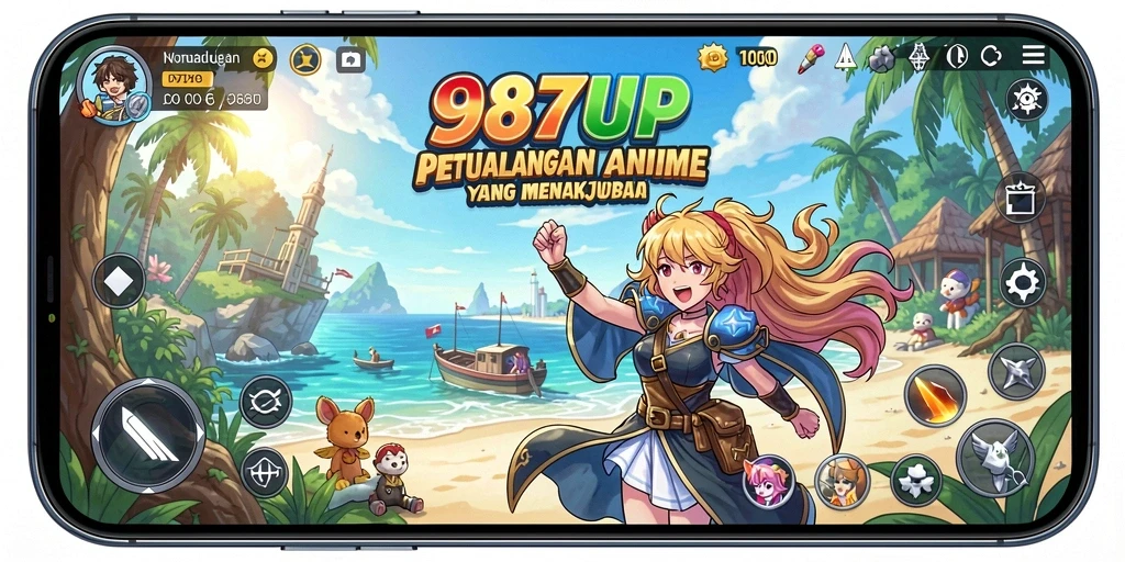 Tampilan gameplay menarik dari 987UP dengan karakter anime yang dinamis.