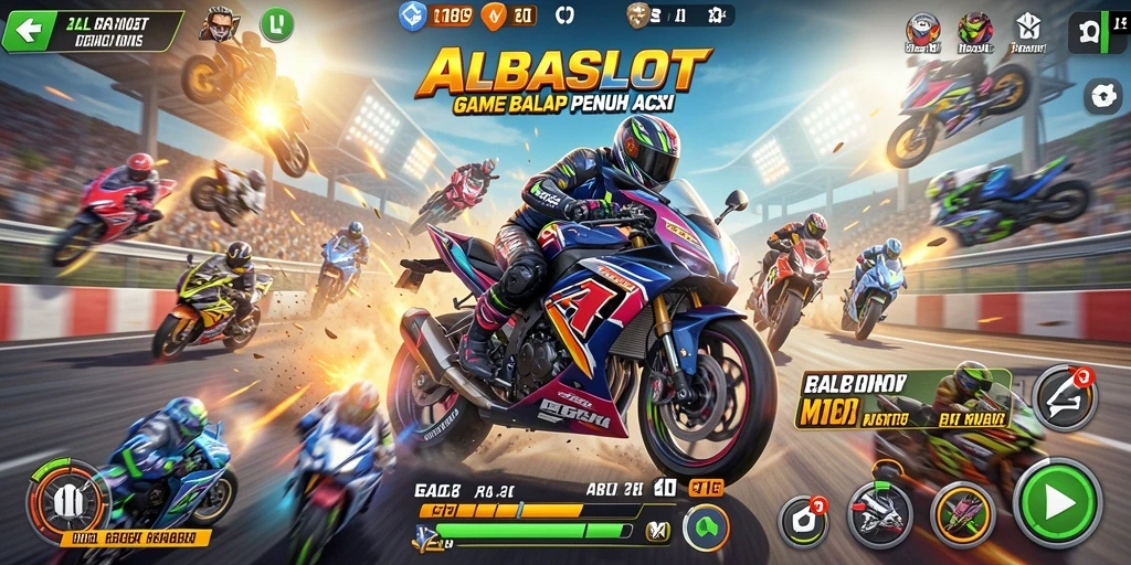Tampilkan momen seru dari gameplay balap motor di ALBASLOT.