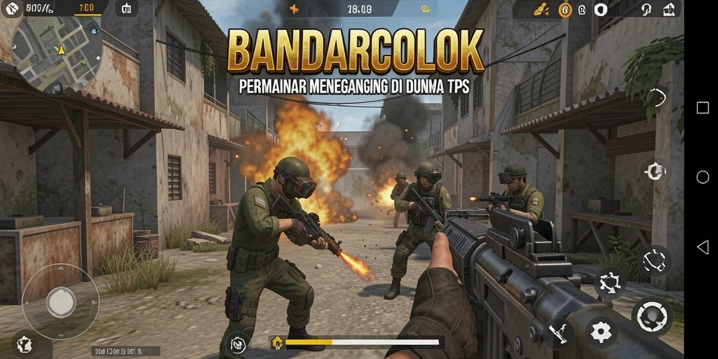 Screenshot utama BANDARCOLOK menampilkan pertempuran TPS yang mendebarkan.