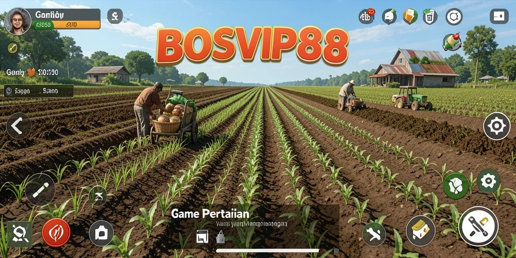 Gameplay seru di BOSVIP88 menampilkan aktivitas bertani dan interaksi sosial.