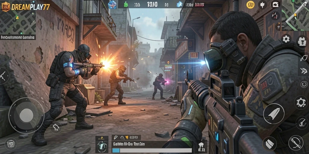 Tampilan gameplay menegangkan dalam DREAMPLAY77 dengan aksi yang intens.