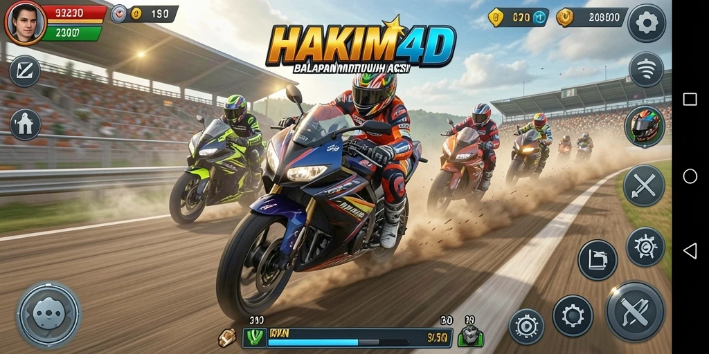 Screenshot HAKIM4D menampilkan aksi balap motor yang menegangkan.
