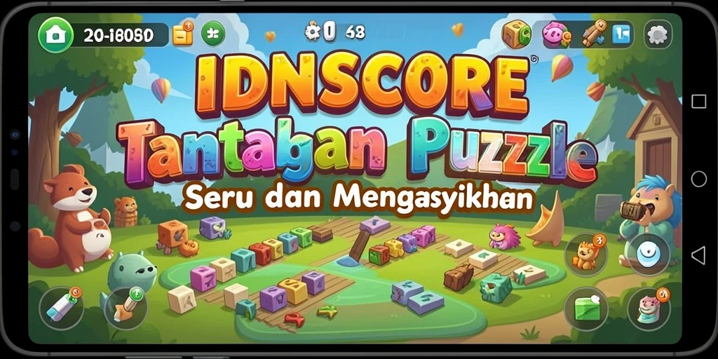 Gameplay puzzle IDNSCORE yang menantang dan seru.