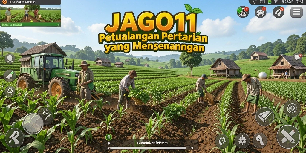 Tampilan screenshot utama <strong>JAGO11</strong> menunjukkan aktivitas bertani yang seru dan interaktif.