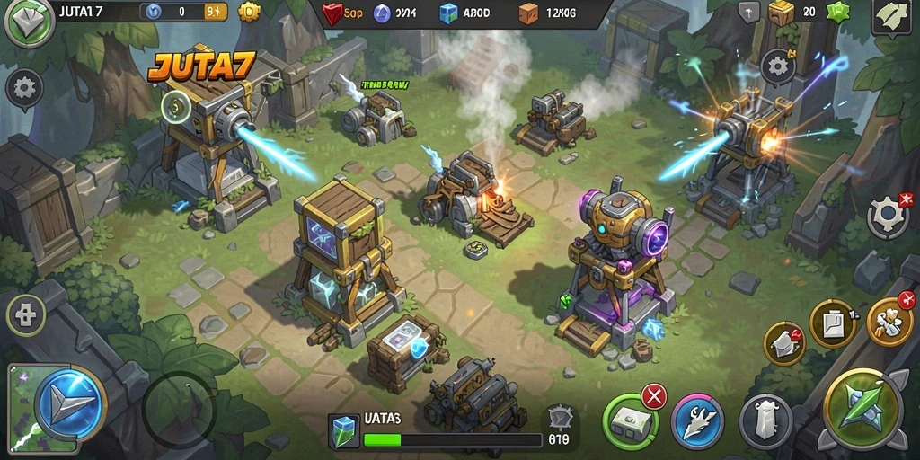 Gameplay JUTA7 yang seru dalam genre Tower Defense