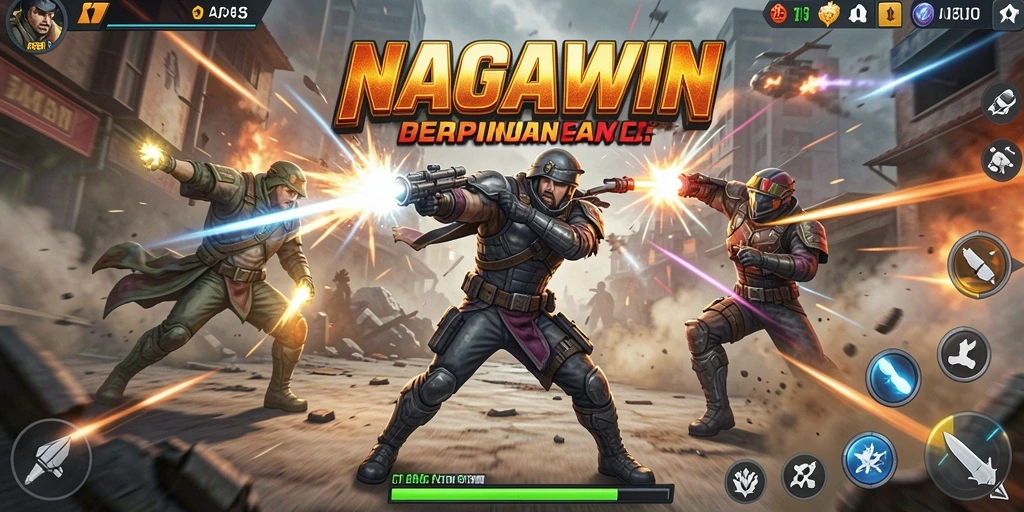 Screenshot gameplay NAGAWIN yang menunjukkan aksi seru di pertarungan.