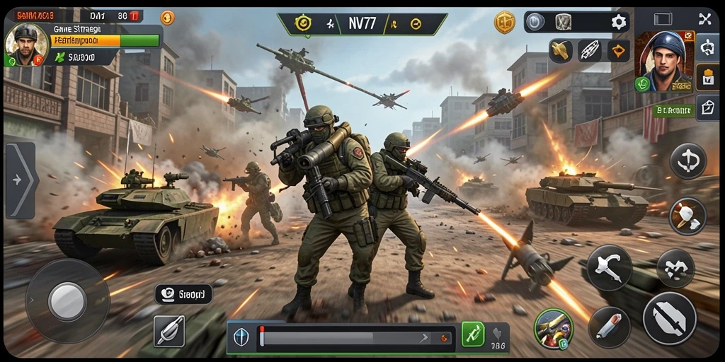 Tampilan menarik dari gameplay strategis dalam NV77.