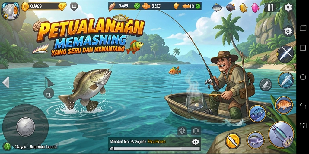 Tampilan gameplay OJA89 dengan grafis memukau saat memancing.