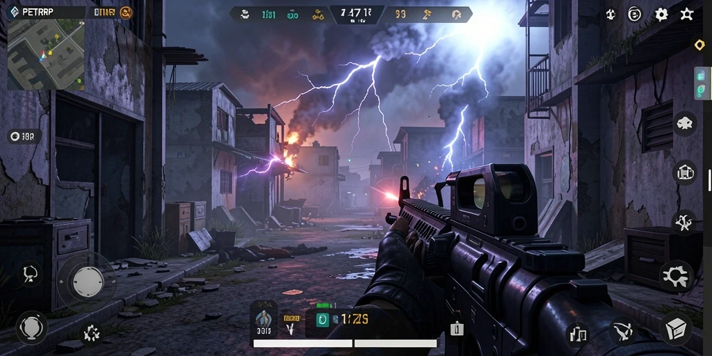 Tangkapan layar gameplay intens dari PETIRRP dengan aksi tembak-menembak.