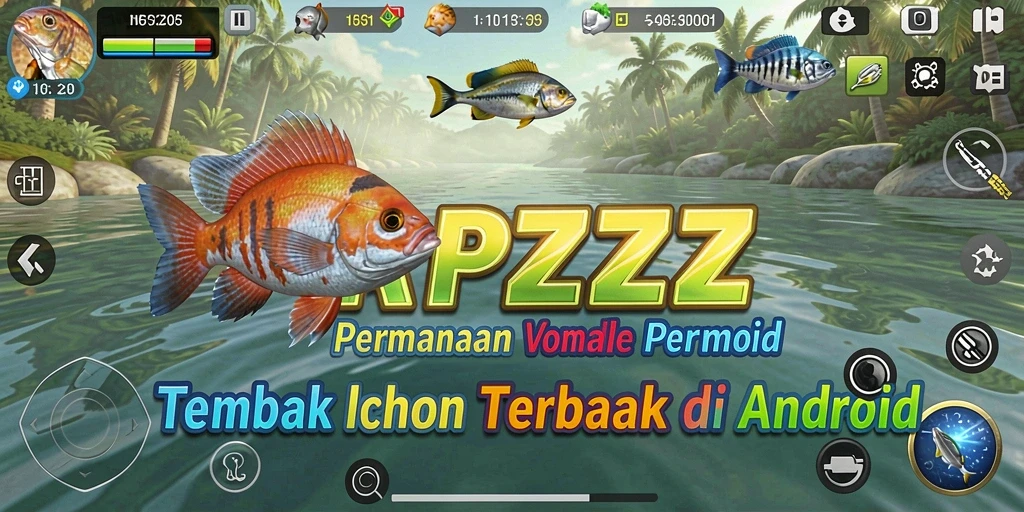 Screenshot gameplay RPZZZ menampilkan aksi seru menembak ikan.