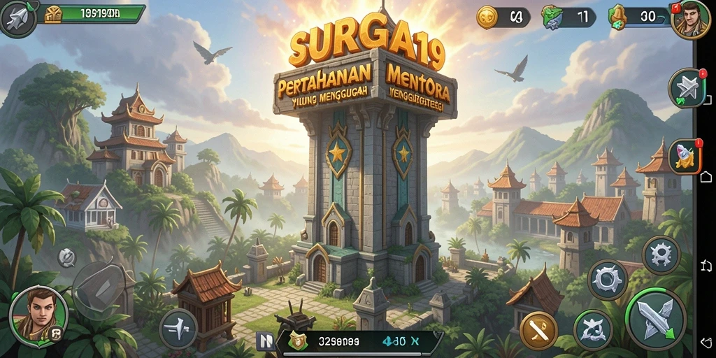 Tampilan gameplay Tower Defense SURGA19 yang menegangkan dan strategis.
